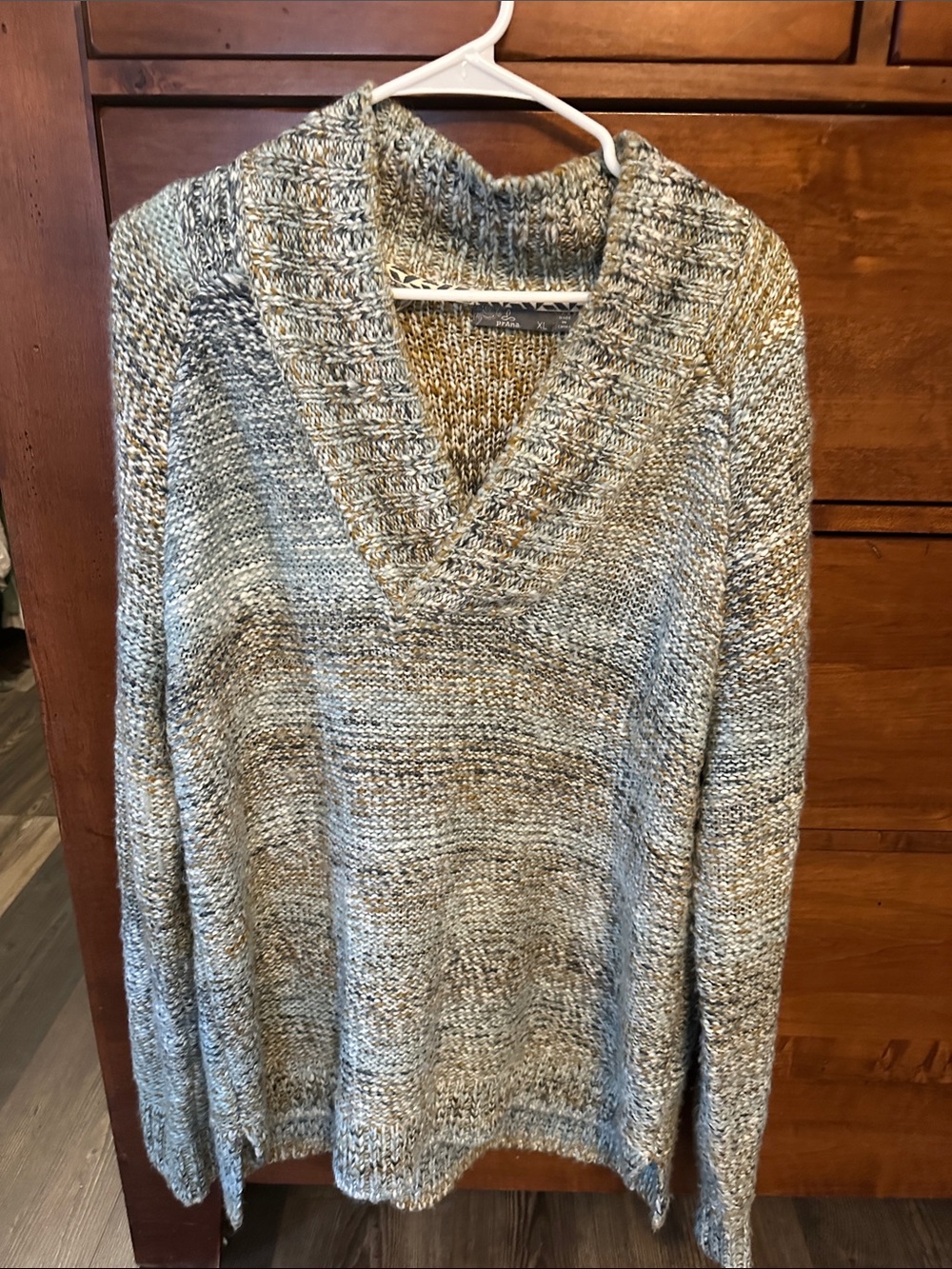 Prana Marled Gray Shawl V-Neck Sweater